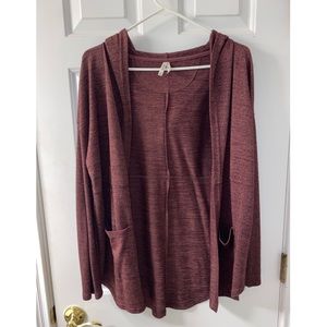 Burgundy hooded cotton cardigan